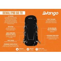 VANGO Denali PRO 60:70, Ορειβατικό Σακίδιο Πλάτης RUUDENALI000003 /Black