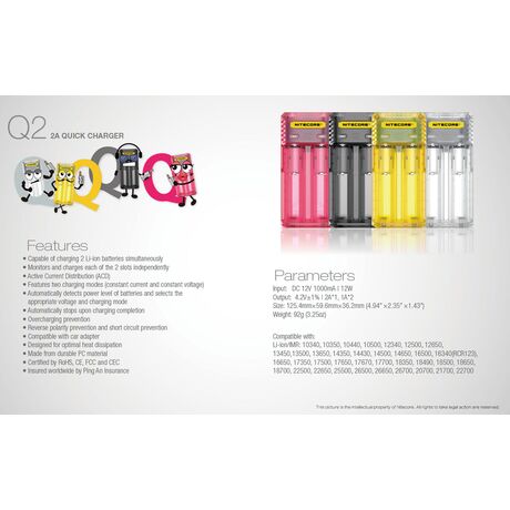 ΦΟΡΤΙΣΤΗΣ NITECORE Q2, Quick charger, 2A, Lemonade