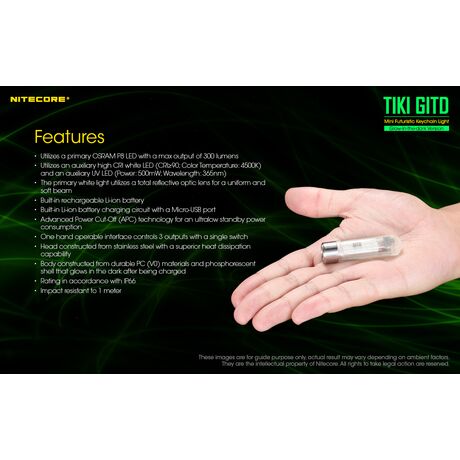 ΦΑΚΟΣ LED NITECORE TIKI GITD, Glow-In-The-Dark,  300 lumens