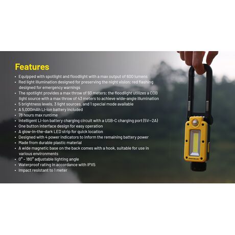 ΦΑΚΟΣ LED NITECORE Multifunctional Triple Output Work Light, NWL20