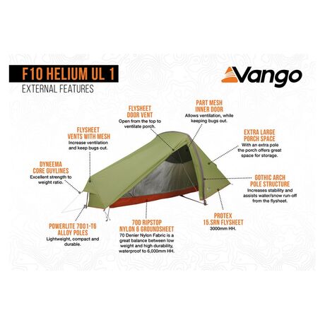 Ορειβατική Σκηνή 1 Ατόμου F10 Helium UL1 Vango