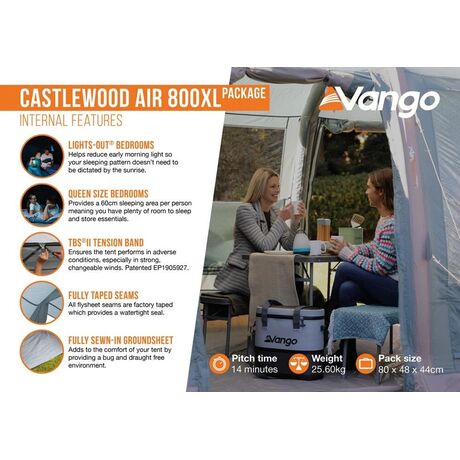 VANGO Castlewood Air 800XL Package, Φουσκωτή σκηνή 8 ατόμων, 705 x 265 x 205(ύψος) cm, TETCSLWAI000001 /Mineral Green