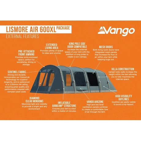 VANGO Lismore Air 600XL Package, Φουσκωτή σκηνή 6 ατόμων, 705 x 380 x 210(ύψος) cm, TETLISMAI000002 /Mineral Green