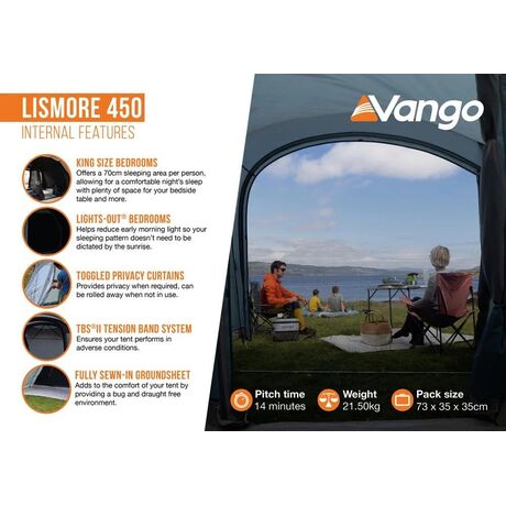 VANGO Lismore 450 Package, Οικογενειακή σκηνή 4 ατόμων, 600 x 300 x 205(ύψος) cm, TETLISMOR000001 /Mineral Green