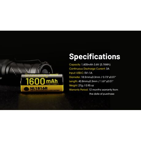 ΜΠΑΤΑΡΙΑ NITECORE NL1816R, 1600ma