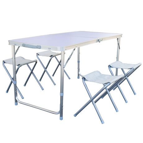 NEW CAMP Apella Folding Table with 4 Benches Set, Πτυσσόμενο Τραπέζι Αλουμινίου για Camping με Καρεκλάκια, NEW-186