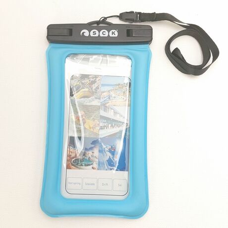 Αδιάβροχη θήκη κινητού με λουράκι που επιπλέει SCK γαλάζια έως 8"